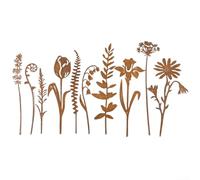 Juego de flores de jardín de metal rústico vintage, 10 estacas de hierro para césped de 12 x 4 pulgadas para decoración al aire libre, adornos de patio durante todo el año adecuados para caminos