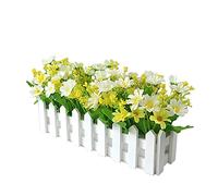 Juego de Flores de Margaritas Artificiales en Maceta con Valla de Piquete, Planta de Flores Artificiales de Seda de Flores Silvestres Falsas para Decoración del Hogar y la (A6)