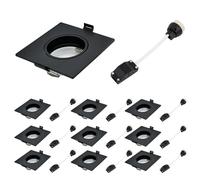 Juego de focos empotrables GU10, 10 marcos de montaje en negro, rectangular, incluye casquillo GU10, orientable, para lámparas halógenas, diámetro del orificio 68-80 mm para bombillas halógenas LED