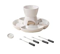 Juego de fondue de chocolate, juego de olla de cerámica para derretir de 25,3 x 25,3 x 12 cm, kit de cuenco de chocolate con vela calentada, juego de fondue de postre con bandeja de tenedores para