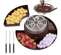 Juego de Fondue de Chocolate, Kit de Tostado de malvaviscos 2 en 1 con 5 Accesorios, diámetro de Disco de Temperatura Ajustable 30 cm, Juegos de Fondue de Queso para Fiestas de cumpleaños de niños