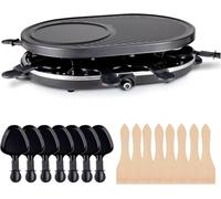 Juego de fondue para raclette para 8 personas, antiadherente, con olla y parrilla de mesa, incluye sartenes y raspador (redondo)