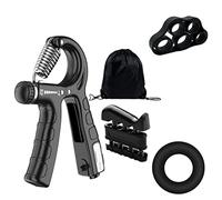 Juego de fortalecimiento de agarre de 4 piezas con bolsillo de 1 pieza, fuerza de agarre ajustable tipo R, agarre inteligente conteo, fuerza dedo, ejercitador dedos para atletas, músicos (negro)