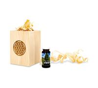 Juego de fragancia de pino cembro con virutas de pino suizo + aceite de pino cembro orgánico (10 ml) bien empaquetado en una bolsa de organza con rizos de pino cepillados a mano (flor de la vida).