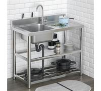 Juego de fregadero de cocina de restaurante comercial, cuenco individual de acero inoxidable para restaurante, bar, garaje, patio trasero