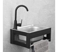 Juego de fregadero de pared con grifos de agua fría y caliente y tubos de drenaje, marco de aluminio, para uso en cocina y restaurante