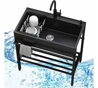 Juego de fregadero exterior de acero inoxidable para restaurante comercial con grifo, fregadero de preparación y utilidad para garaje, catering, restaurante, camping