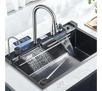 Juego de fregaderos de cocina LED de acero inoxidable con juego de tazón de mezclador, 75 x 46 x 21 cm