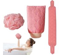 Juego de fregador de espalda para ducha: exfoliante de baño corporal 3X, correa texturizada de doble cara, asa de largo alcance, esponja de limpieza profunda | Para herramienta de baño, juego de exfol