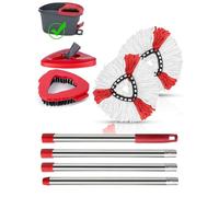 Juego de fregona giratoria de repuesto compatible con Vileda Turbo Mopa, 2 microfibras, 4 secciones de acero inoxidable con mango de 76,2 a 147,3 cm, 1 funda para la cabeza y 1 juego de