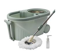 Juego de fregona giratoria y cubo, sistema de escurridor de acero inoxidable con 2 cabezales de microfibra, fregona giratoria de 360° con ruedas para limpieza de suelos, color verde