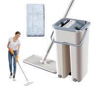 Juego de fregona plana, fregona y cubo, fregona y cubo con escurridor, mopa plana sin contacto, mopa húmeda y seca, juego de fregona de limpieza de suelos, fregona escurridora integrada, fregona de