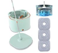 Juego de fregona plana y cubo con escurridor, mopas giratorias de microfibra autoescurridas para limpieza de suelos, agua sucia separada, uso húmedo y seco, mopas para madera dura, laminado, azulejos,