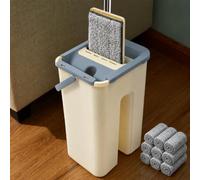 Juego de fregona plana y cubo, mopa de microfibra con 10 almohadillas de mopa, limpiaparabrisas plano con función de escurridor para todos los suelos