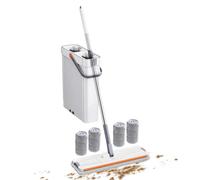 Juego de fregona y Cubo con escurridor, fregona Plana Manos Libres y Cubo Estrecho Compacto con 4 Almohadillas de Microfibra Lavables, fregonas de Cabeza Plana giratoria de 360°, Uso en seco húmedo