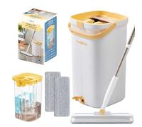 Juego de fregona y Cubo con Sistema de Bomba para el hogar, autolimpieza Manos Libres con 3 Compartimentos para Separar la Limpieza del Agua Sucia, con 2 Almohadillas de Microfibra Lavables a máquina