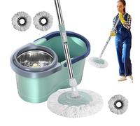 Juego de fregona y cubo - Fregona giratoria automática para limpieza del hogar | Limpieza sin esfuerzo, ahorro de mano de obra con escurridor para salón, cocina, balcón, estudio, fácil de bedi