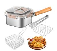 Juego de freidora de 5 piezas - Sartén portátil de acero inoxidable de 8,07 x 8,07 con cesta y estante de drenaje | Antiadherente pequeña para cocinas de gas de inducción, olla de cocina compacta al