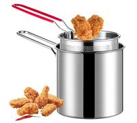 Juego de freidora de grasa profunda con cesta coladora, freidora de aceite de acero inoxidable de gran capacidad, sartén Tempura de estilo japonés con mango extendido, sartén pequeña para freír pollo