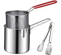 Juego de freidora profunda con cesta coladora y mango extendido, mini olla de acero inoxidable (color A)