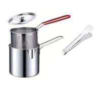 Juego de freidora profunda con cesta coladora y mango extendido, mini olla freidora de acero inoxidable con clip y tapa,freidora pequeña para ahorrar aceite para freír pescado,camarones y pollo 1.2L