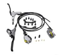 Juego de frenos de 4 pistones hidráulicos con kit de manguera de freno para bicicletas de montaña DH, delantero derecho 800 mm, trasero izquierdo 1500 mm (gris)