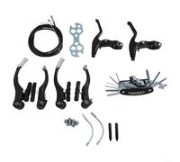 Juego de frenos de bicicleta de montaña Kit de repuesto de freno V Frenos de pinza de bicicleta Aleación MTB Sistema de parada Conjunto de freno delantero trasero Cable ajustable (negro)