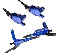 Juego de frenos de disco hidráulicos de aleación de aluminio de 4 pistones para bicicleta de carretera de montaña, potencia de frenado, fácil de instalar, tubo de aceite delantero y trasero, negro