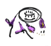 Juego de frenos hidráulicos para bicicleta de montaña con pinza de 4 pistones, manguera delantera derecha de 800 mm, kit de manguera trasera izquierda de 1500 mm y tornillo de mango de freno de ajuste