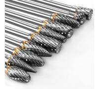 Juego de Fresas Rotativas, 10 Piezas Fresas de Metal Duro para Accesorios de Herramientas Rotativas Dremel con Vástago de 1/8" para Bricolaje de Barpintería, Pulido, Taladrado
