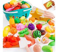 Juego de Frutas y Verduras,Comida de Juego para Cortar, 66 Pcs Alimentos Accesorios de Cocinita con Cestas,Juego Montessori Niños 2 Años,Navidad Regalo Niño Niña Juegos Educativos Niños 2 3 4 5 Años