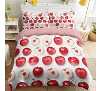 Juego de Funda Cama Nórdica Suave Transpirable - 1 Funda Edredón 150 x 220 cm, 1 Funda Almohada - Anti-Ácaro Funda Nórdica Rojo Cereza Pop Art Frutas Manzanas Patrón Repetido Romántico Divertido