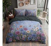 Juego De Funda Cosmos Margaritas Mariposas, Microfibra Suave Transpirable 3 Piezas | Juego De Funda Edredónes Flores Silvestres Campo 220X240Cm Y con 2 Fundas De Almohada,Azul Claro