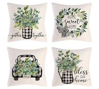 Juego de funda de almohada dinámica a cuadros en blanco y negro, 2 piezas con motivos florales, mejora el ambiente del hogar (C)