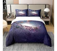 Juego de funda de edredón 100% algodón del sistema solar, ropa de cama del espacio exterior, juego de funda de edredón de algodón para sala de estar, universo, planetas, galaxia, nebulosa, morado, co