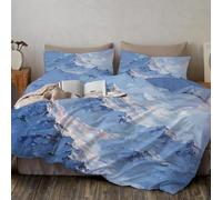 Juego De Funda De Edredón 135x200cm, Funda Nordica Cama Copos De Nieve Montañas Nevadas, Ropa De Cama Reversible con Estilo De Pintura Al Óleo De Ensueño con Cremallera, Blanco