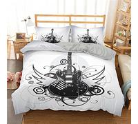 Juego De Funda De Edredón , 2/3 Piezas Funda Nórdica Cama 80/90/105/135/150 Guitarra Música de Rock Eléctrica Música Esqueleto Adolescentes Adultos Juego de Cama (Guitar 1,Cama 80/90-155 x 220 cm)