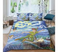 Juego De Funda De Edredón 3D Niños Peter Pan,Juego De Ropa De Cama Impresa,Funda De Edredón De Animación Microfibra con Cremallera Y Fundas De Almohada King(220x240cm)