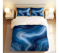 Juego de funda de edredón abstracta de mármol de acuarela, diseño azul profundo y dorado, ropa de cama de lujo para decoración de dormitorio (01, King + 50 x 75 cm x 2)