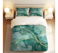 Juego de funda de edredón abstracta de mármol de acuarela, diseño azul profundo y dorado, ropa de cama de lujo para decoración de dormitorio (04, King + 50 x 75 cm x 2)