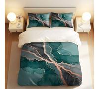 Juego de funda de edredón abstracta de mármol de acuarela, diseño azul profundo y dorado, ropa de cama de lujo para decoración de dormitorio (03, King + 50 x 75 cm x 2)