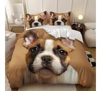 Juego de Funda de Edredón Cama 135 cm Animal Bulldog FrancéS Microfibra con Cremallera 2 Fundas de Almohada MarróN Juego de Ropa de Cama Decoración del Hogar 220x220 cm