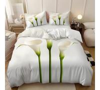 Juego de Funda de Edredón Cama 80/90 cm Planta de Lirio de Cala Simple Microfibra con Cremallera 2 Fundas de Almohada Blanco Juego de Ropa de Cama Decoración del Hogar 135x200 cm