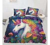 Juego de funda de edredón con diseño de caballo, ropa de cama individual con 1 funda de almohada, microfibra de cuento de hadas arcoíris con cremallera, uso en todas las estaciones (135 x 200 cm)