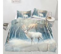 Juego de funda de edredón con diseño de ciervo blanco nieve, ropa de cama individual con 1 funda de almohada, microfibra de cuento de hadas con cremallera, uso en todas las estaciones (135 x 200 cm)