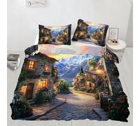 Juego de funda de edredón con diseño de ciudad europea, tamaño King, funda de edredón de calle italiana, hermoso juego de ropa de cama para niños, decoración de cama Aldult, juego de 3 piezas