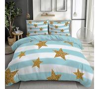 Juego de funda de edredón con diseño de estrellas doradas para niños y niñas, decoración de habitación de niños, funda de edredón hipoalergénica, tamaño Super King, 260 x 220 cm, con 2 fundas de