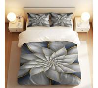 Juego de funda de edredón con diseño de vórtice azul oscuro, lujoso diseño floral dorado, elegante diseño de arte digital para decoración de dormitorio (04, tamaño King 240 x 220 cm + 50 x 75 cm x 2)
