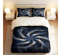 Juego de funda de edredón con diseño de vórtice azul oscuro, lujoso diseño floral dorado, elegante diseño de arte digital para decoración de dormitorio (02, tamaño King 240 x 220 cm + 50 x 75 cm x 2)