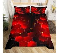 Juego de funda de edredón con diseño geométrico de panal de abeja, color negro y rojo, funda de edredón geométrica para niños y niñas, funda de edredón geométrica de panal de abeja, funda de edredón